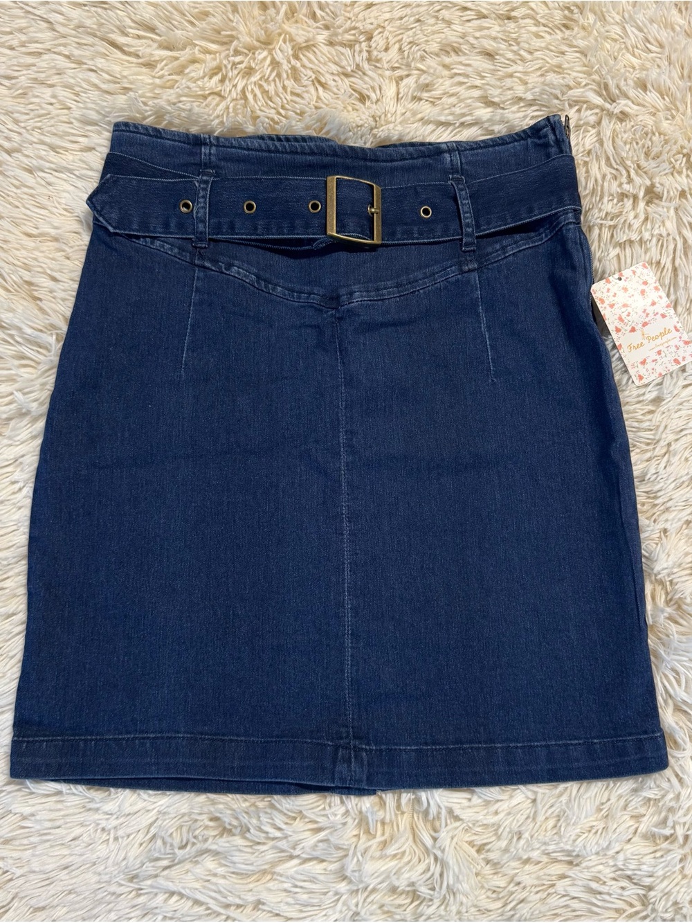 Free People Dark Blue Denim Belted Pencil Skirt